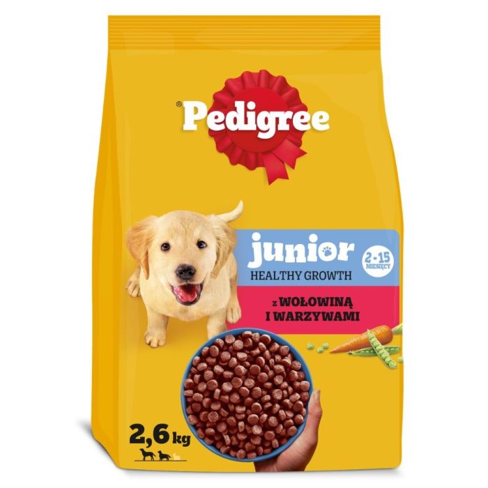 PEDIGREE Junior z wołowiną i warzywami 3x2,6 kg sucha karma dla szczeniąt średnich i dużych ras