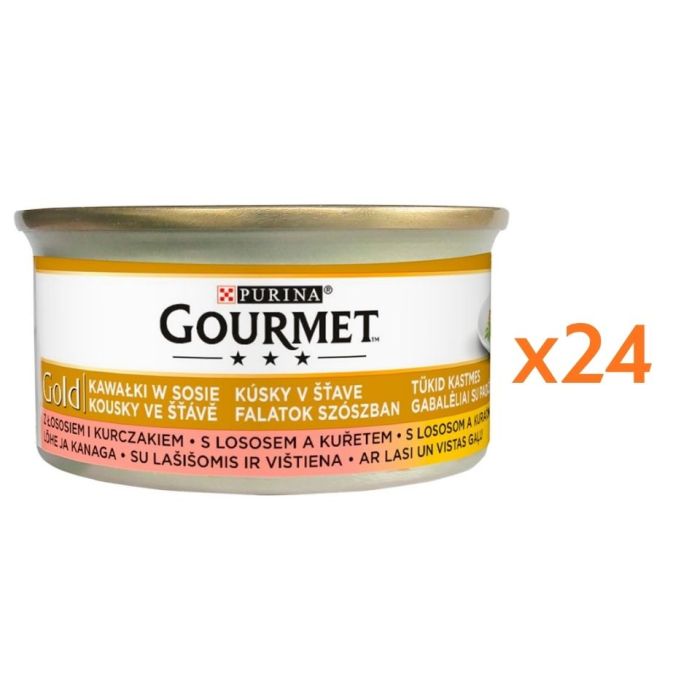 GOURMET Gold łosoś i kurczak w sosie dla kota 24x85 g