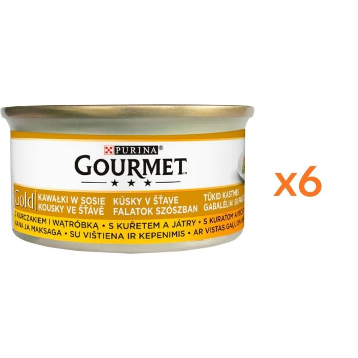 GOURMET Gold kawałki w sosie z kurczakiem i wątróbką dla kota 6x85 g