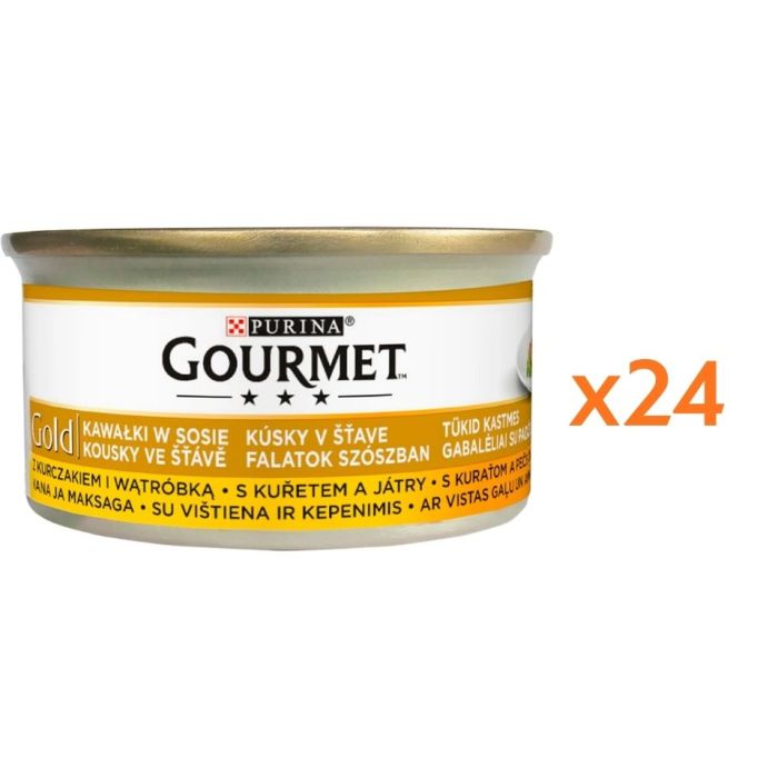 GOURMET Gold kawałki w sosie z kurczakiem i wątróbką dla kota 24x85 g
