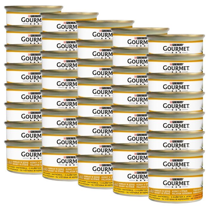 GOURMET Gold kawałki w sosie z kurczakiem i wątróbką dla kota 48x85 g