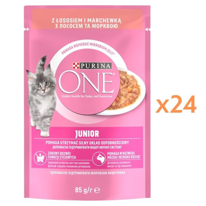 PURINA ONE Junior Cat Łosoś i marchewka 24x85g mokra karma dla kociąt