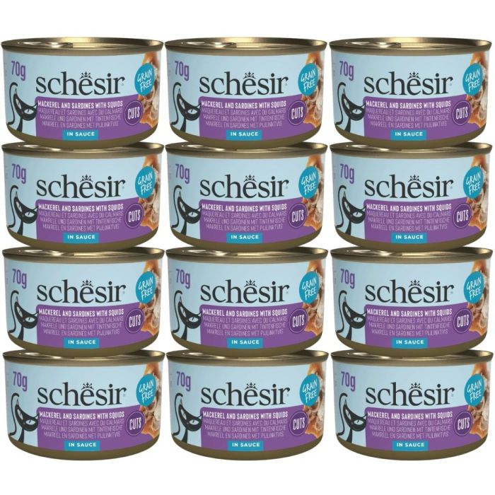 SCHESIR Sardynki i makrela w sosie 12x70 g karma mokra dla kota
