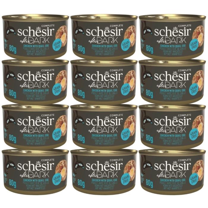 SCHESIR After Dark Kurczak w bulionie z jajkami przepiórczymi 12x80 g karma mokra dla kotów