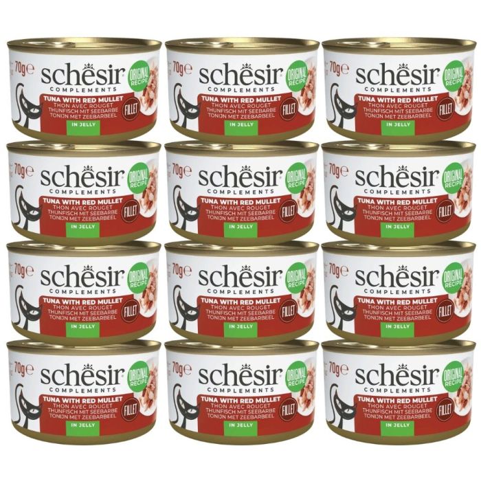 SCHESIR Complements Tuńczyk z barweną w galarecie 12x70 g karma mokra uzupełniająca dla kotów