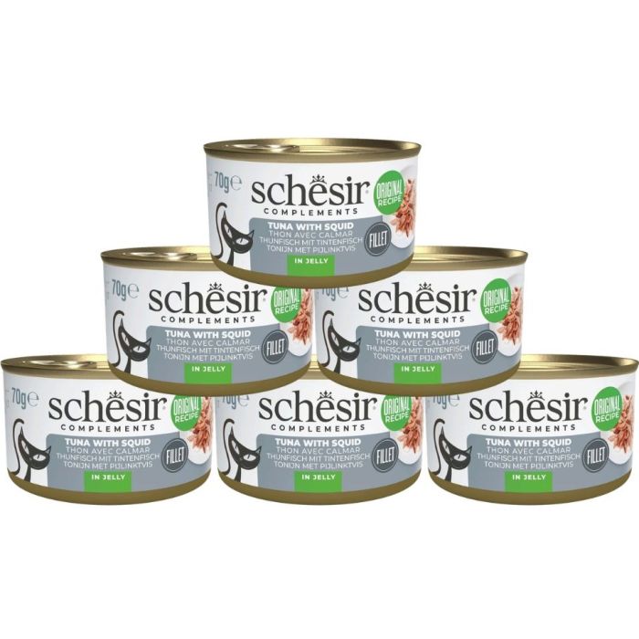 SCHESIR Complements Tuńczyk z kalmarami w galarecie 6x70 g karma mokra uzupełniająca dla kotów
