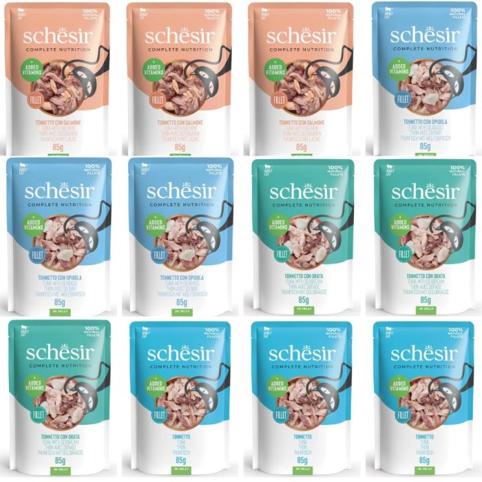 SCHESIR Zestaw dla Kota Mix 4 Rybnych Smaków 12x85g