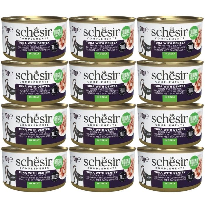 SCHESIR Complements Tuńczyk z kielczakiem w galarecie 12x70 g karma mokra uzupełniająca dla kotów