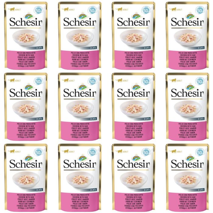 SCHESIR Kurczak z szynką karma uzupełniająca dla kota 12x50 g