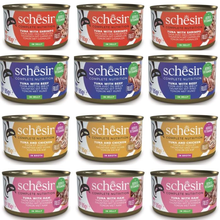SCHESIR Mix smaków z tuńczykiem dla kota 12x85g (4 smaki)