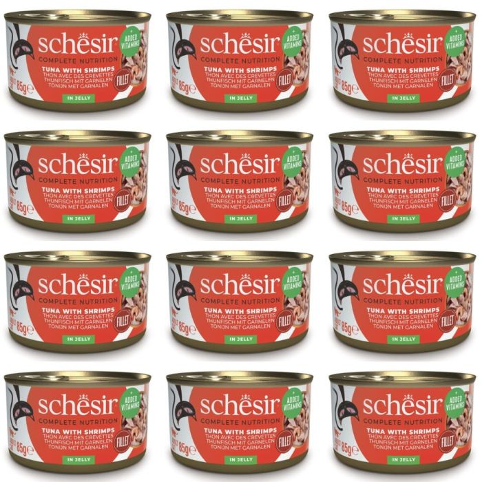SCHESIR Tuńczyk z krewetkami w galaretce dla kotów 12x85 g