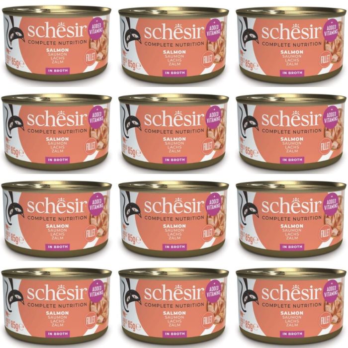 SCHESIR Łosoś w bulionie dla kotów 12x85 g