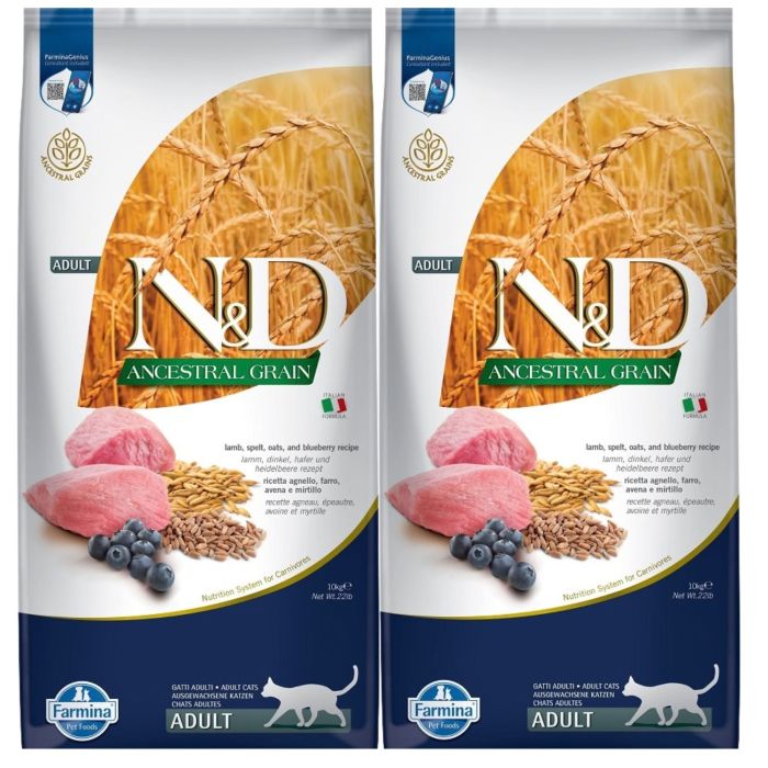 FARMINA N&D Ancestral Adult Cat 2x10 kg jagnięcina, orkisz, owies i borówka