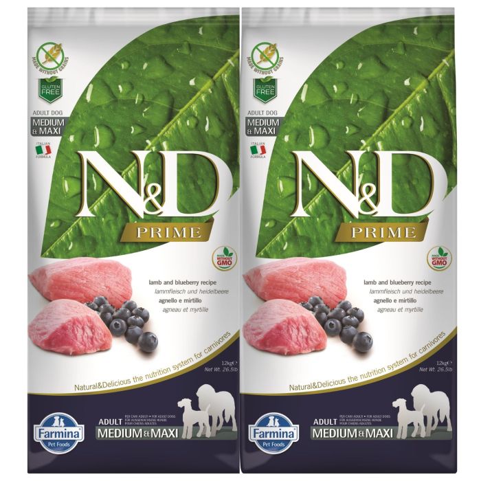 FARMINA N&D Prime Dog Lamb & Blueberry Adult Medium & Maxi 2x12 kg karma dla psów ras średnich i dużych