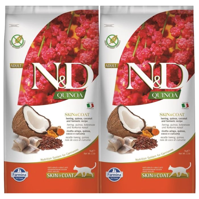 FARMINA N&D Quinoa Cat Skin&Coat Herring 2x5 kg karma dla dorosłych kotów ze śledziem