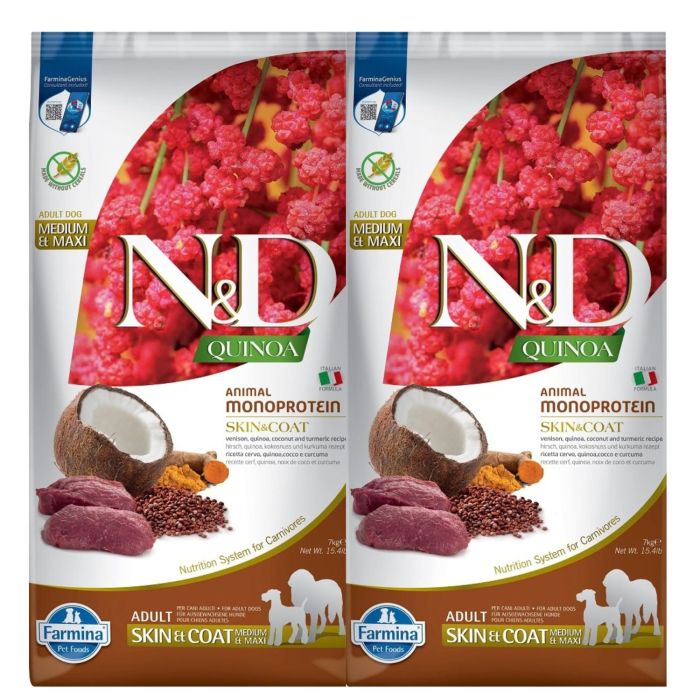 FARMINA N&D Quinoa Dog Adult Medium&Maxi Skin&Coat Venison & Coconut 2x7 kg