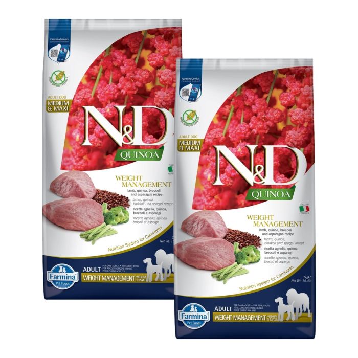 FARMINA N&D Quinoa Dog Adult Medium&Maxi Weight Management Lamb & Broccoli 2x7 kg