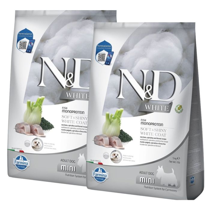 FARMINA N&D White Dog Adult Mini Sea Bass, Spirulina, Fennel 2X5 kg