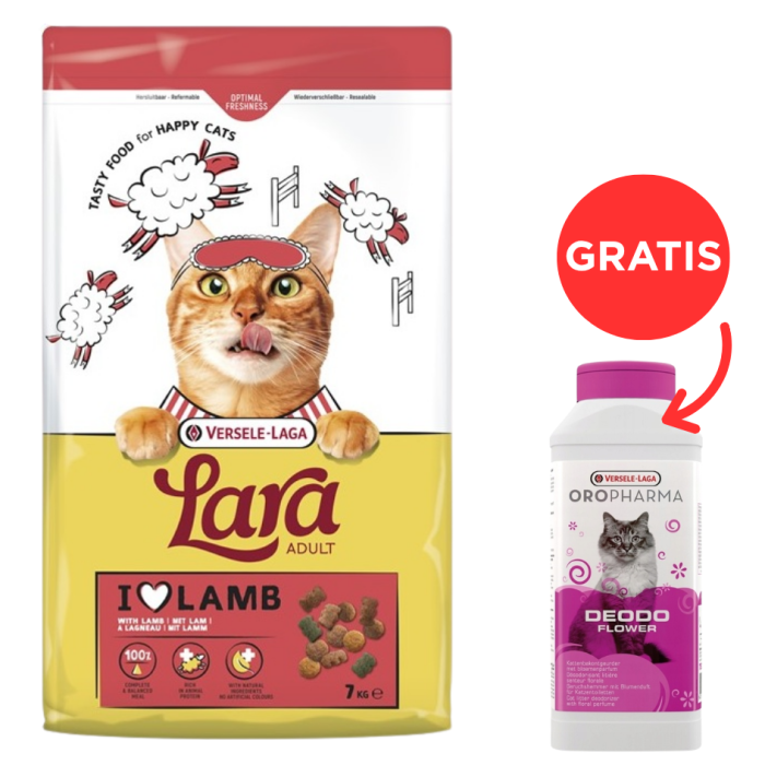 VERSELE-LAGA Lara Adult Lamb 7 kg karma dla kotów z jagnięciną + Deodo Flower 375 g dezodorant do kuwet odświeżacz kwiatowy GRATIS