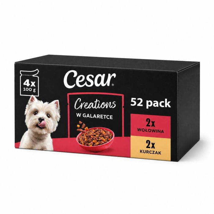 CESAR Creations Kurczak z groszkiem i Wołowina z marchewką w galaretce 52x100 g mokra karma dla dorosłych psów