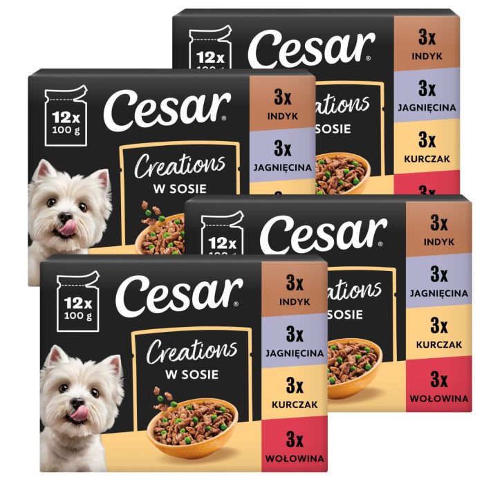 CESAR Creations Mix Smaków (wołowina, kurczak, jagnięcina, indyk) 48 x 100g mokra karma dla dorosłych psów