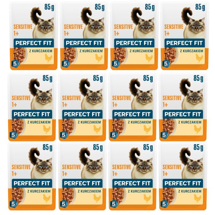 PERFECT FIT Sensitive 1+ z kurczakiem 12x85g mokra karma dla dorosłych kotów z nadwrażliwością pokarmową