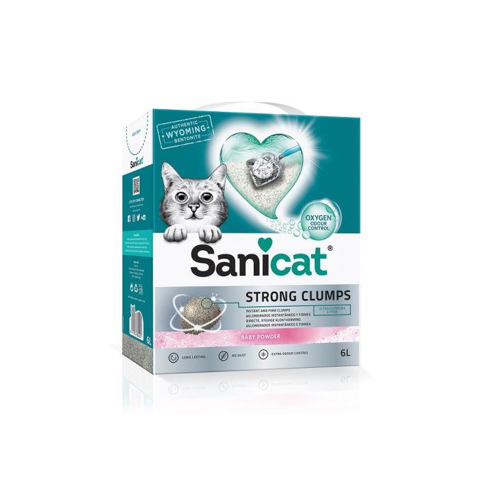 SANICAT Strong Clumps żwirek bentonitowy biały Baby powder