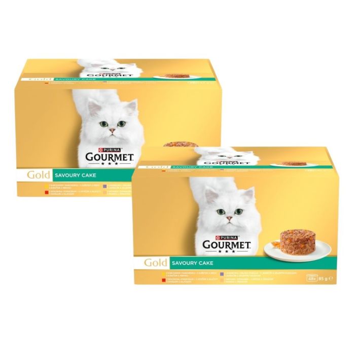 GOURMET Gold Savoury Cake 96x85g z kurczakiem, wołowiną, jagnięciną i indykiem, mokra karma dla kotów