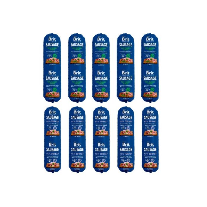 BRIT Premium Sausage Chicken, turkey and pea 5x800 g + Turkey 5x800 g