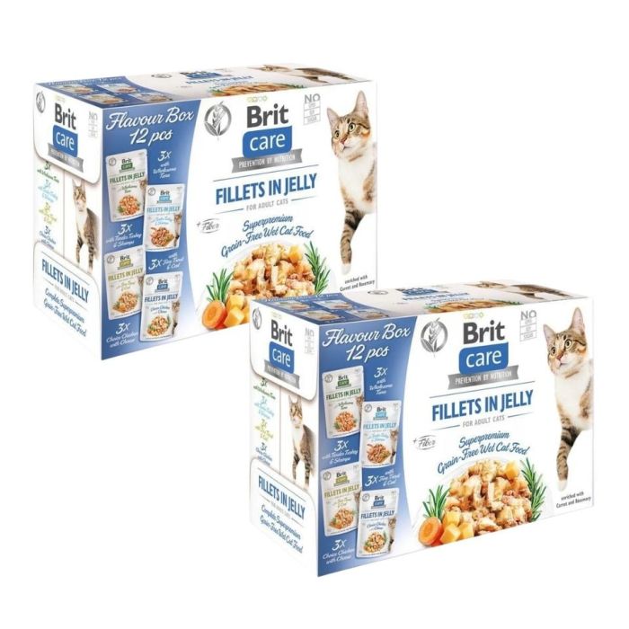 BRIT Care Fillets in Jelly Cat 24x85g indyk i krewetki, pstrąg i dorsz, kurczak z serem i tuńczyk w galaretce dla kotów