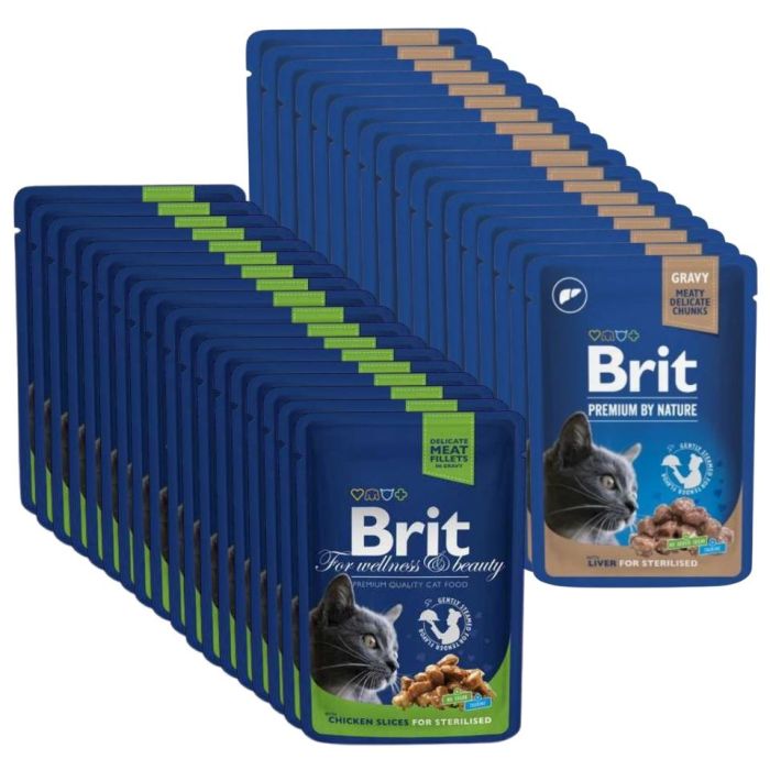 BRIT PREMIUM Pouch Sterilized Mix Smaków 48x100g z wątrobą, z kurczakiem dla kotów sterylizowanych