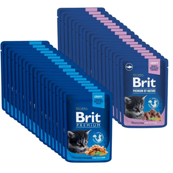 BRIT Premium Kitten Mix smaków 48x100g z kurczakiem, z białą rybą dla kociąt