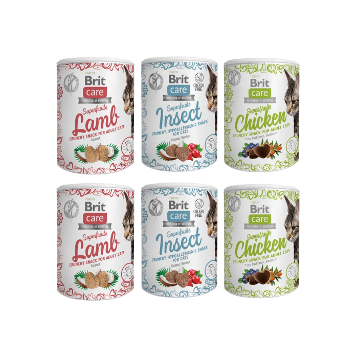 BRIT Care Snack Superfruits Mix smaków 6x100g przysmak dla kota z kurczakiem, insektami i jagnięciną