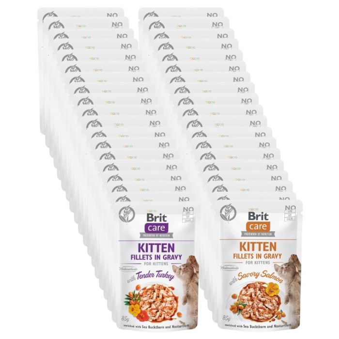 BRIT Care Fillets in Gravy Kitten Mix smaków 48 x 85 g indyk i łosoś w sosie dla kociąt
