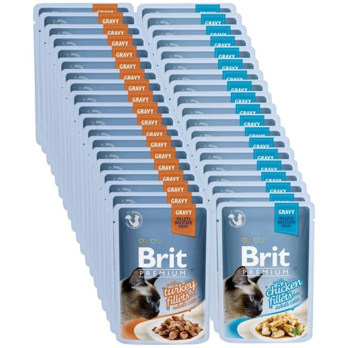 BRIT Premium Cat Fillets in Gravy Mix smaków 48x85 g z indykiem, z kurczakiem mokra karma dla kotów