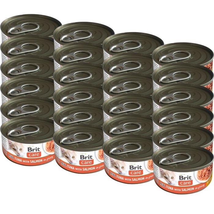 BRIT Care Cat Real Tuna with Salmon in Gravy 24x80 g filety z tuńczyka i łososia w bulionie, mokra karma dla kotów