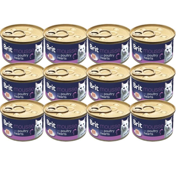 BRIT Premium by Nature Cat Mousse with Poultry Hearts 12x85 g mus z sercami drobiowymi, mokra karma dla kotów