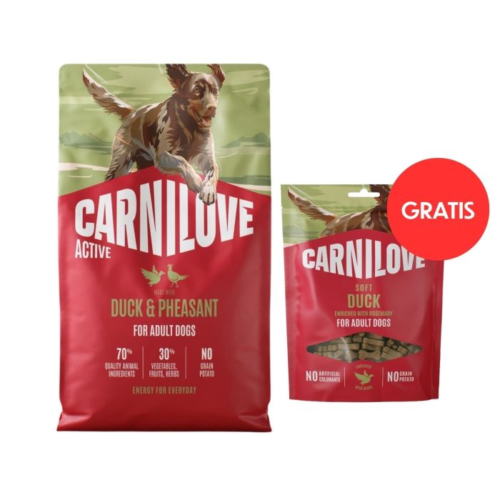 CARNILOVE Active Dog Duck and Pheasant Adult 4 kg kaczka i bażant dla psów + CARNILOVE Dog Soft Snack Duck 200g GRATIS