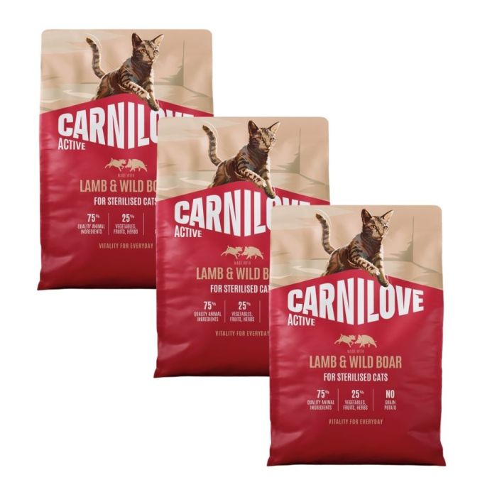 CARNILOVE Active Cat Lamb and Wild Boar Sterilised 3x2 kg jagnięcina i dzik, dla kotów sterylizowanych