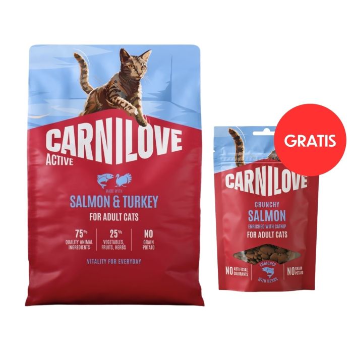 CARNILOVE Active Cat Salmon and Turkey Adult 2 kg dla wszystkich kotów + CARNILOVE Crunchy Snack Cat Salmon 50 g GRATIS