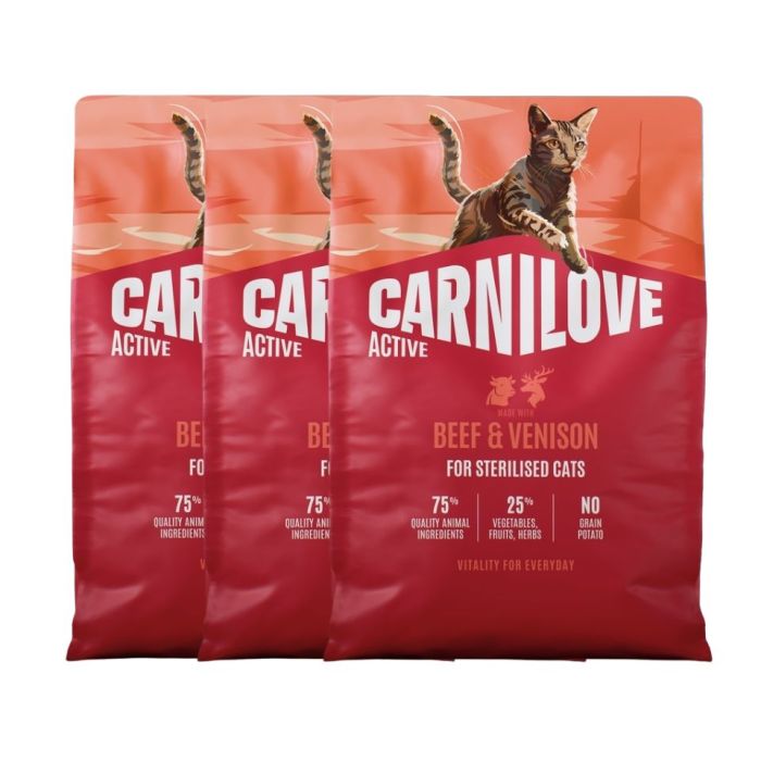 CARNILOVE Active Cat Beef and Venison Sterilised 3x2 kg wołowina i dziczyzna, dla kotów sterylizowanych