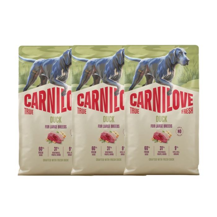 CARNILOVE True Fresh Dog Duck Adult Large Breeds 3x4 kg sucha karma ze świeżą kaczką dla dorosłych psów dużych ras