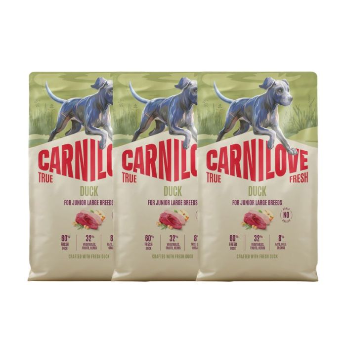 CARNILOVE True Fresh Dog Duck Junior Large 3x4 kg sucha karma ze świeżą kaczką dla juniorów dużych ras