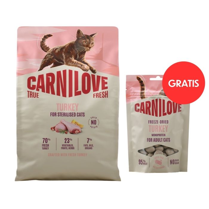 CARNILOVE True Fresh Cat Turkey Sterilised 2 kg dla kotów po sterylizacji + CARNILOVE Freeze-Dried Snack Cat Turkey 40 g GRATIS