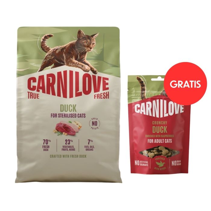 CARNILOVE True Fresh Cat Duck Sterilised 2 kg dla kotów po sterylizacji + CARNILOVE Crunchy Snack Cat Duck 50 g GRATIS