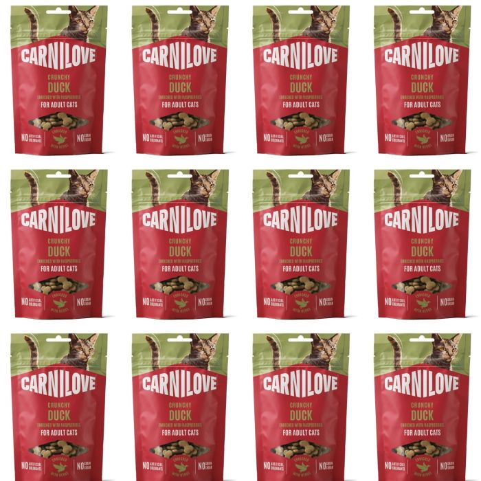 CARNILOVE Crunchy Snack Cat Duck 12x50 g z kaczką i malinami, chrupiący przysmak dla kotów