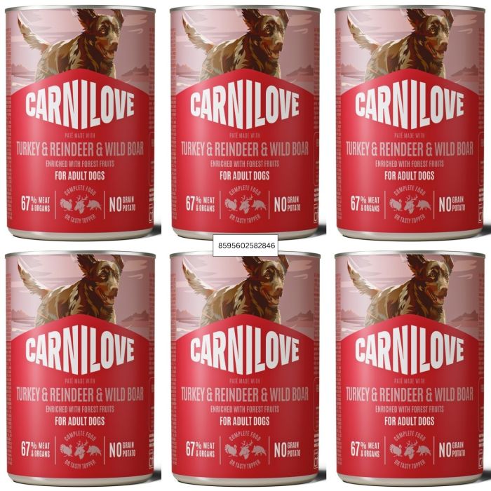 CARNILOVE Dog Can Turkey and Reindeer and Wildboar 6x400g pasztet z indykiem, reniferem i dzikiem dla dorosłych psów