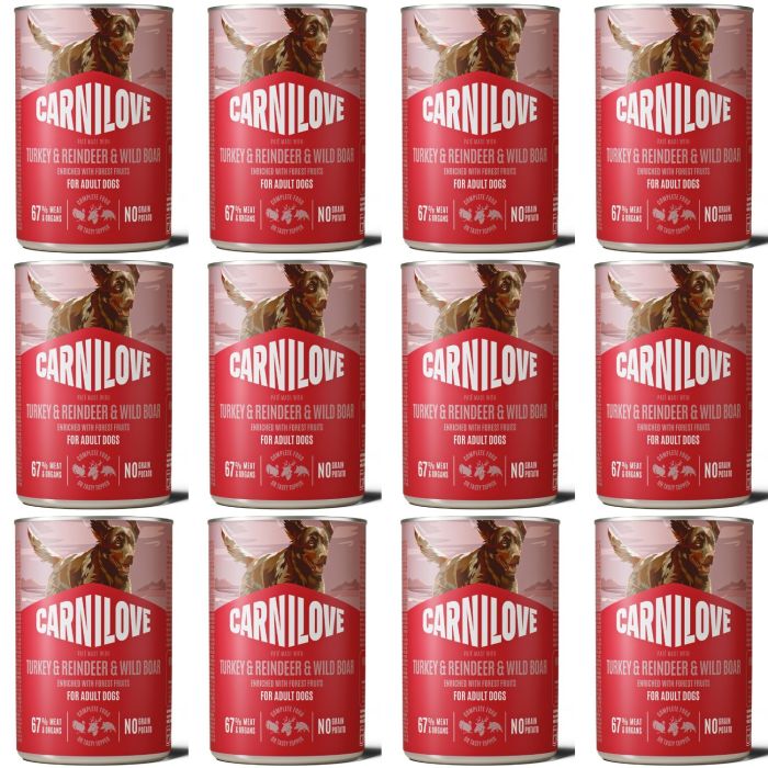 CARNILOVE Dog Can Turkey and Reindeer and Wildboar 12x400g pasztet z indykiem, reniferem i dzikiem dla dorosłych psów