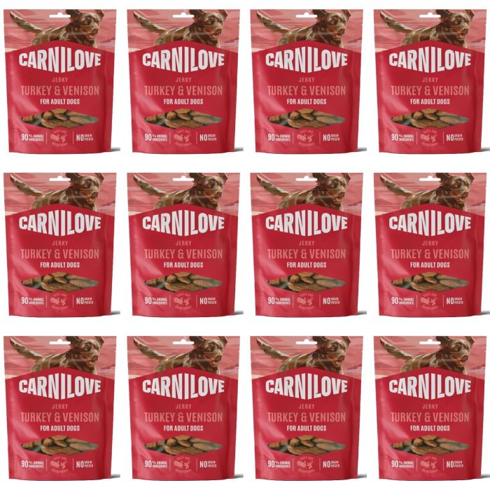 CARNILOVE Dog Jerky Turkey with Venision 12x100g przysmaki z indykiem i dziczyzną dla dorosłych psów