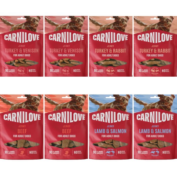 CARNILOVE Dog Jerky Mix Smaków 8x100g mięsne przysmaki dla dorosłych psów